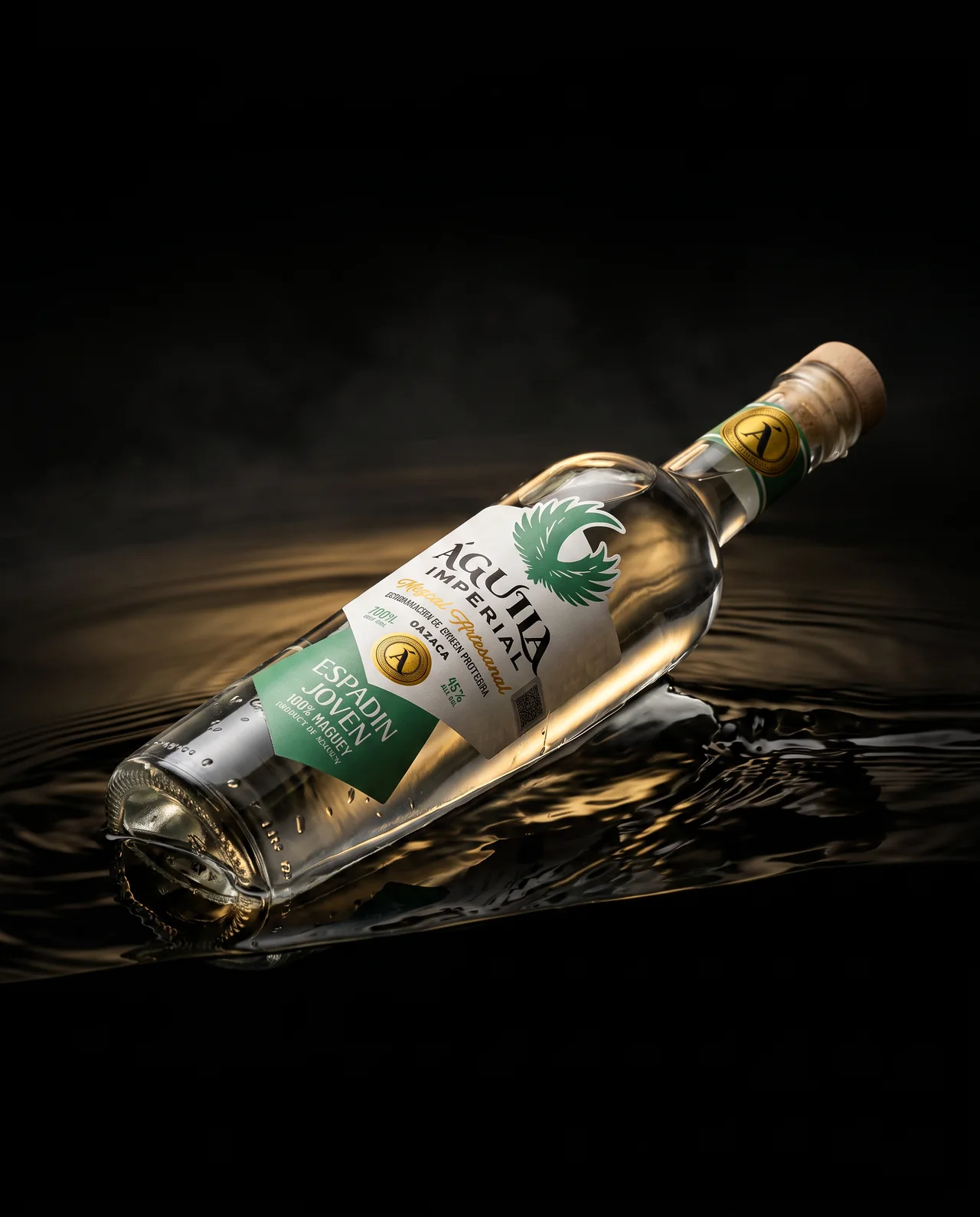 Botella de mezcal Águtia Imperial Espadín, marca desarrollada por Dobalab