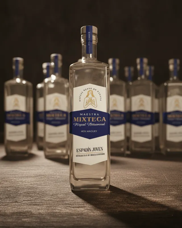 Botella de mezcal Maestra Mixteca, marca desarrollada por Dobalab